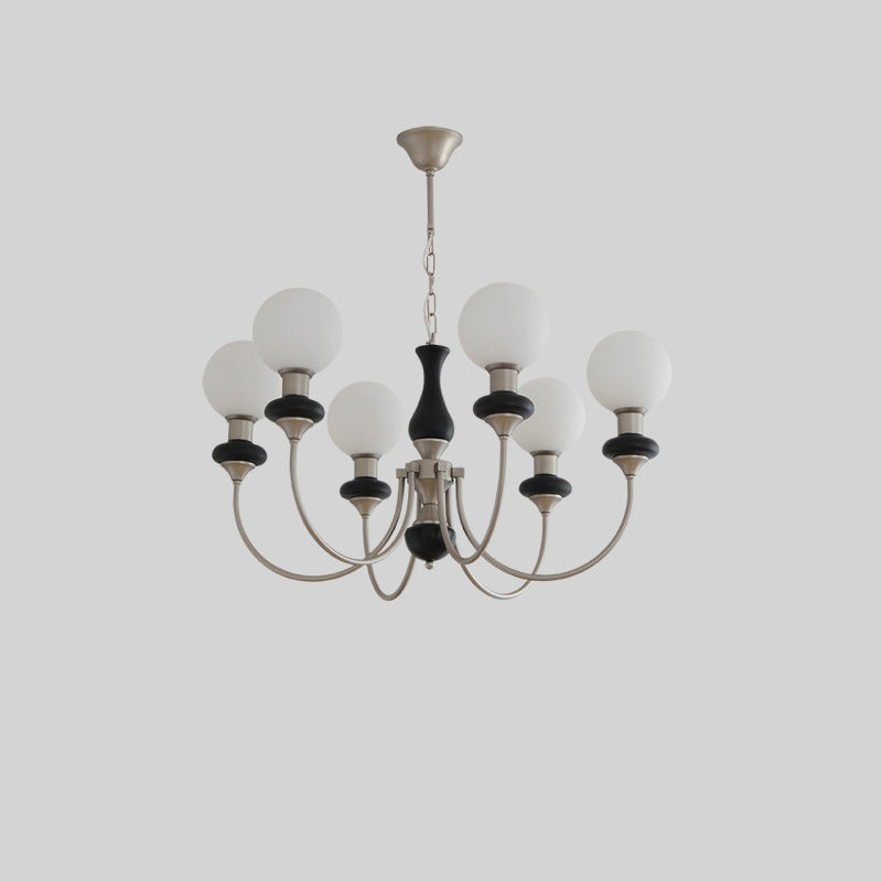 Traditional French Globe Iron Ash Wood Glass 3/6/8 Light Chandelier For Living Room