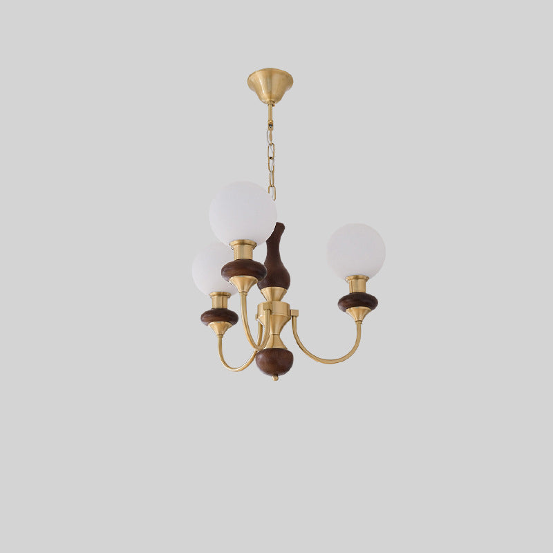 Traditional French Globe Iron Ash Wood Glass 3/6/8 Light Chandelier For Living Room