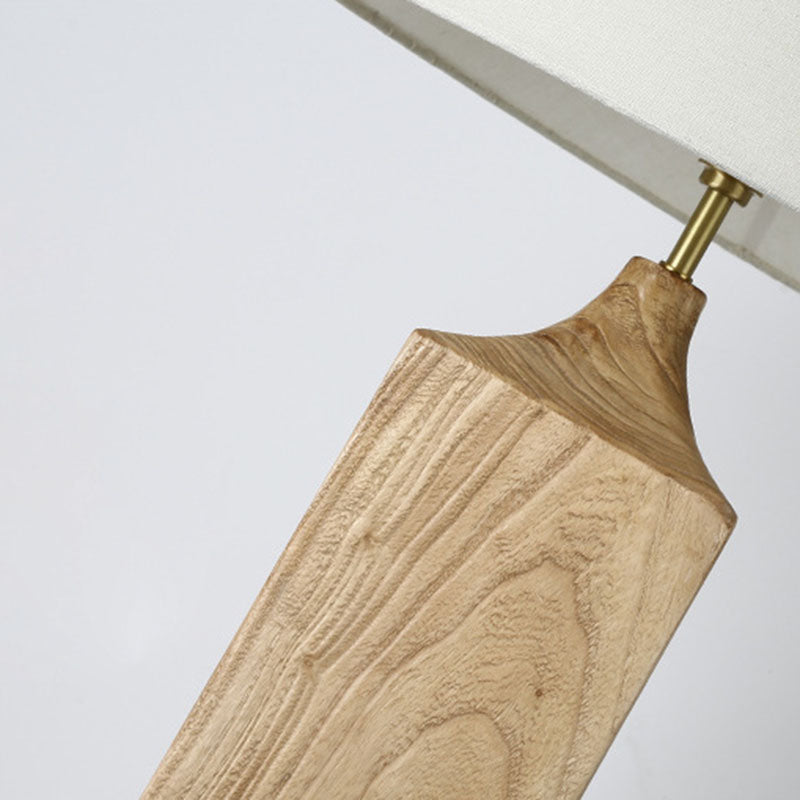 Traditional Japanese Cone Solid Wood Linen 1-Light Standing Floor Lamp For Living Room