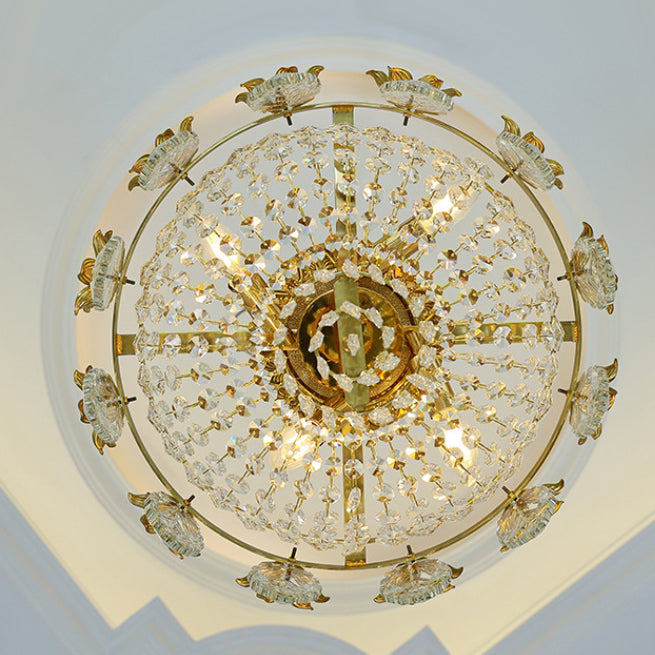 Traditional French Dome Copper Crystal 4-Light Flush Mount Ceiling Light For Living Room