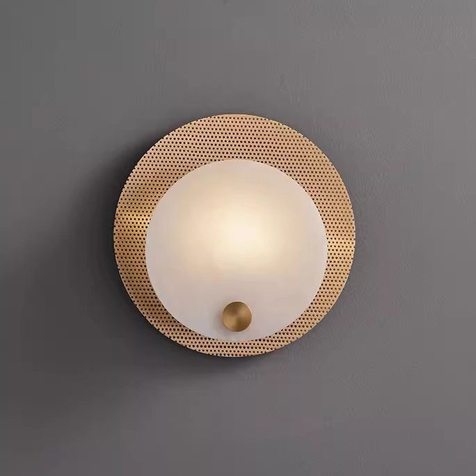 مصباح حائط دائري فاخر تقليدي من النحاس والرخام مزود بإضاءة واحدة لغرفة المعيشة