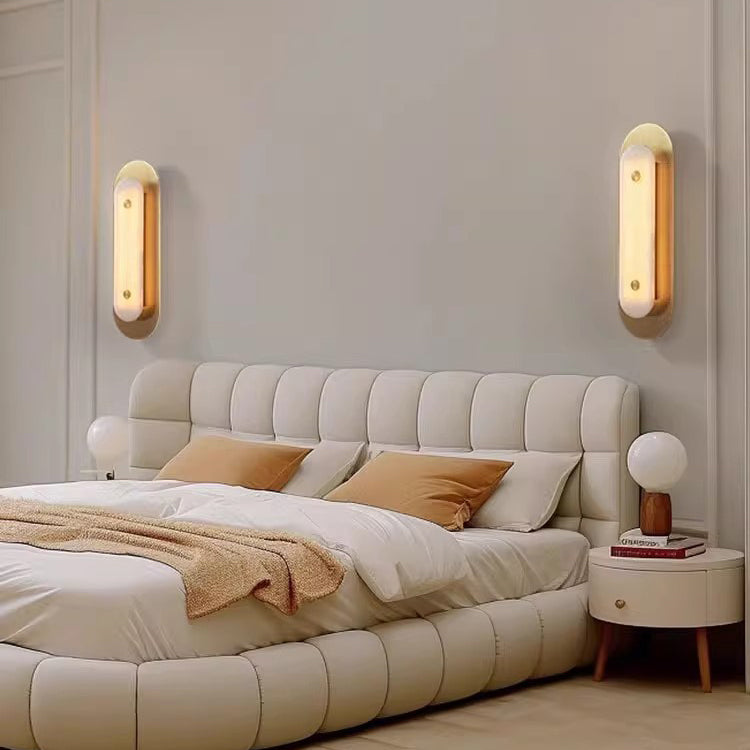 Modern Luxury Oval Copper Marble 1-Light Wall Sconce Lamp For Living Room