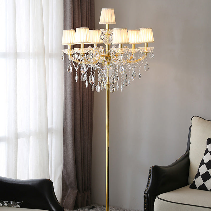 Traditional European Candle Glass Fabric Metal 7-Light Standing Floor Lamp For Living Room