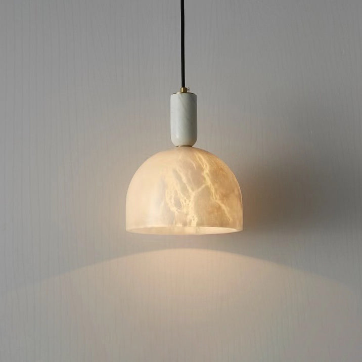 Contemporary Scandinavian Dome Copper Marble 1-Light Pendant Light For Bedroom