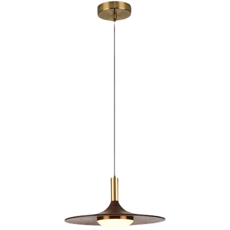 Traditional Japanese Flying Saucer Black Walnut Wood Copper Acrylic LED Pendant Light For Living Room