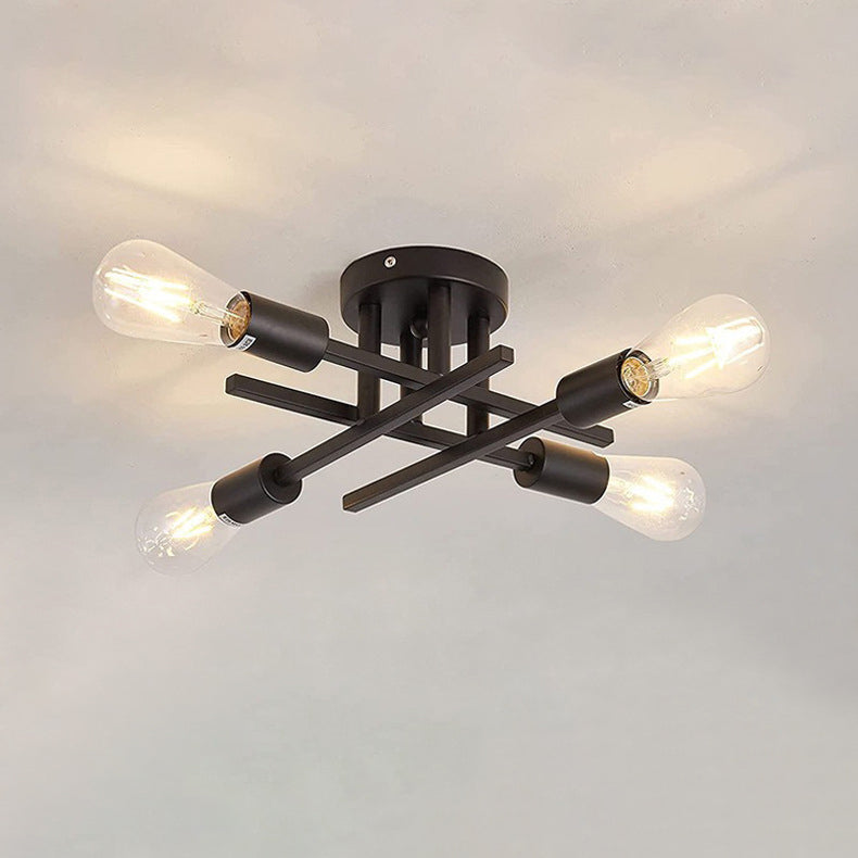 Contemporary Industrial Long Tube Iron 4-Light Semi-Flush Mount Ceiling Light For Bedroom