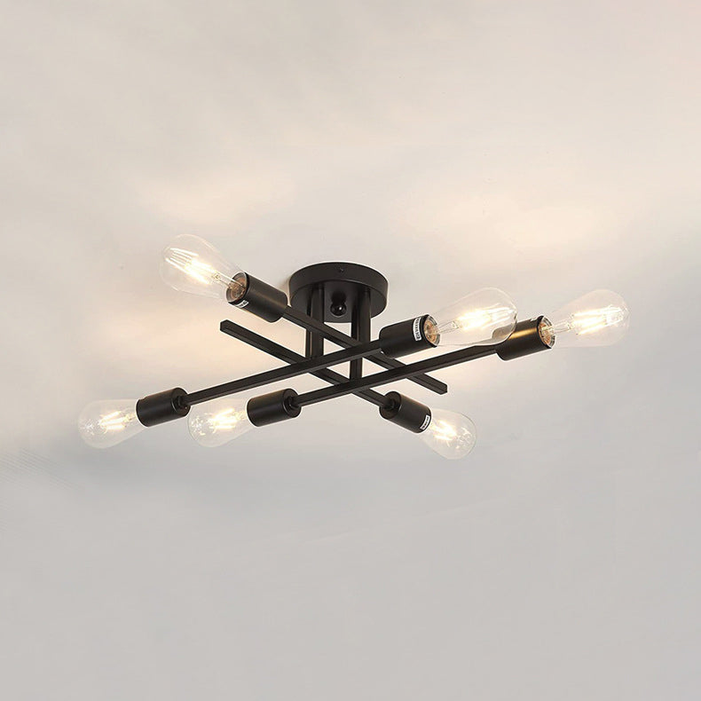 Contemporary Industrial Long Tube Iron 4-Light Semi-Flush Mount Ceiling Light For Bedroom