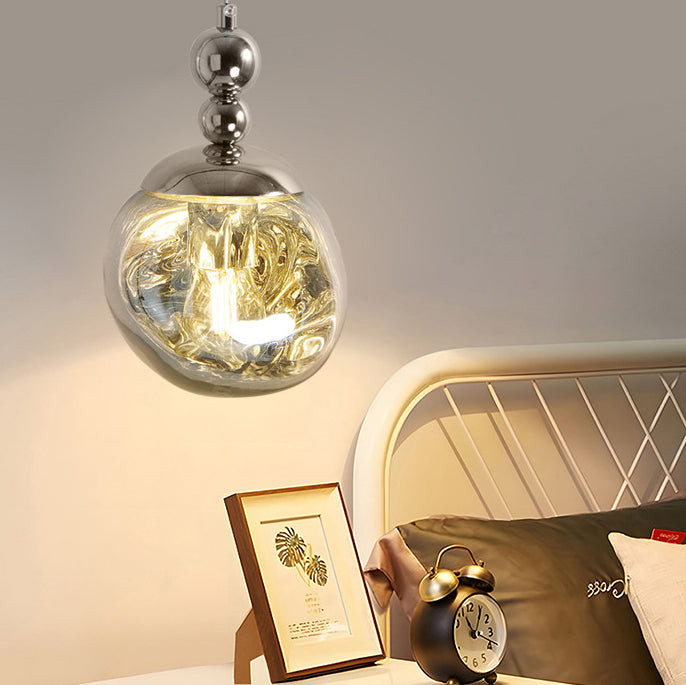 Modern Eclectic Lava Spherical Iron Acrylic 1-Light Pendant Light For Bedroom