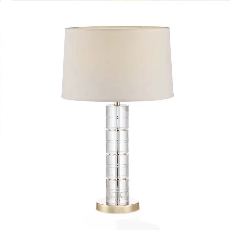 Traditional European Cylinder Crystal Metal Fabric 1-Light Table Lamp For Bedroom