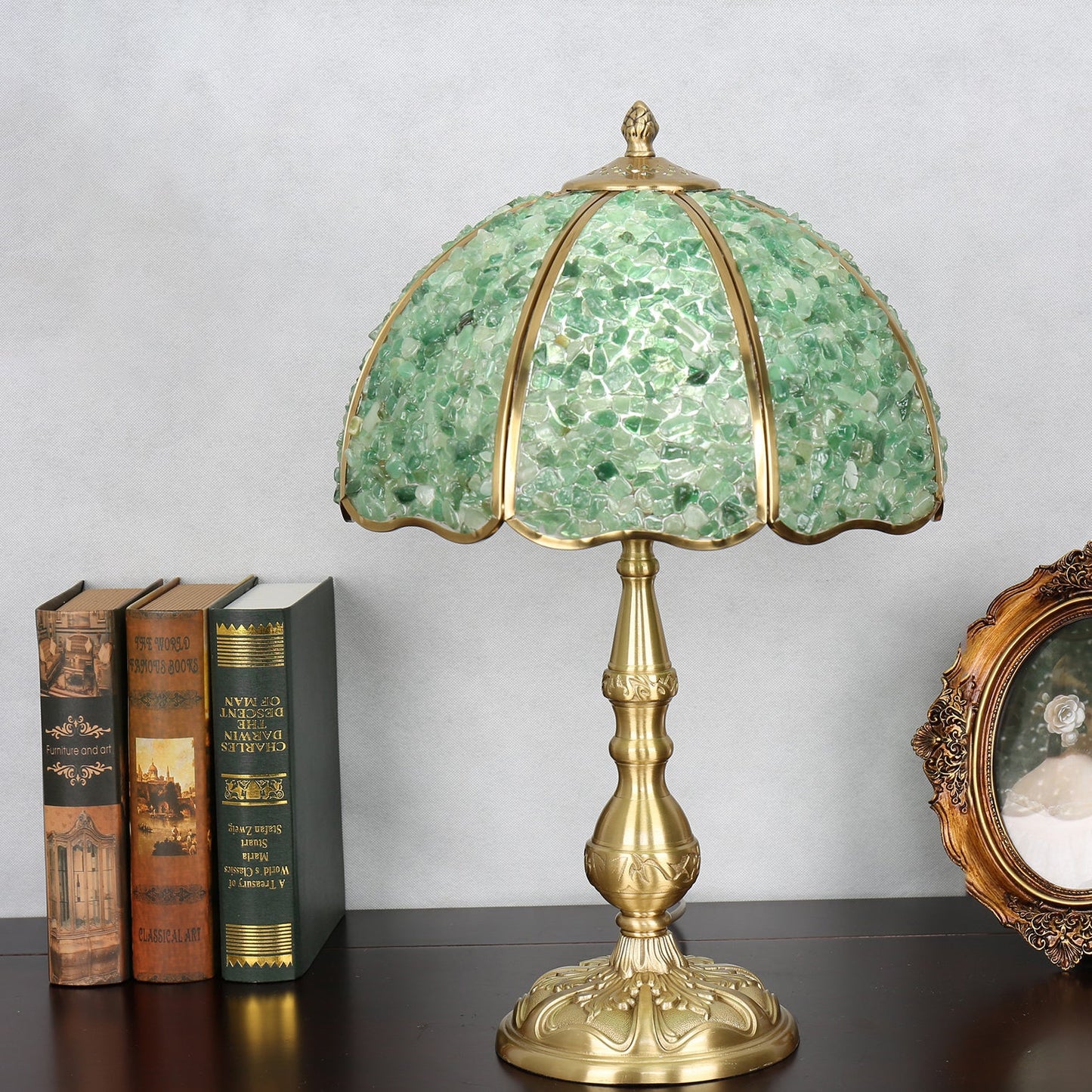 Traditional Vintage Dome Crystal Copper 1-Light Table Lamp For Bedroom