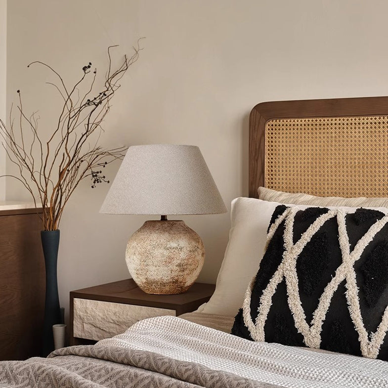 Modern Shabby Chic Frustum Cone Ceramic Fabric 1-Light Table Lamp For Bedroom