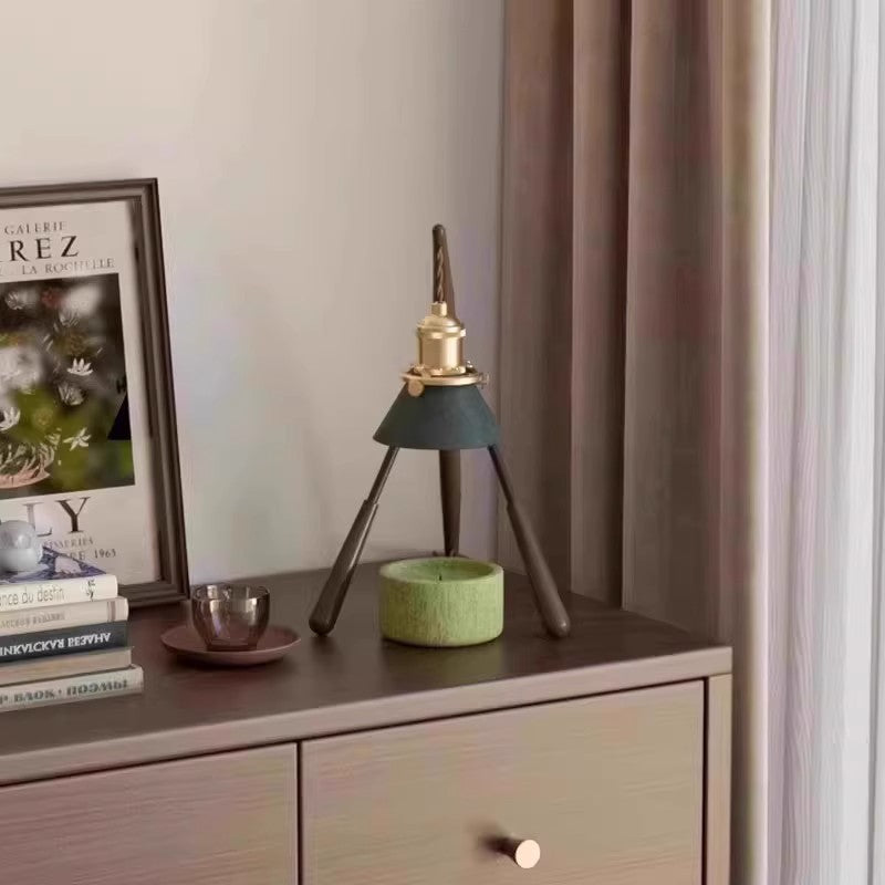 Traditional Vintage Cone Ash Wood Metal 1-Light Melting Wax Table Lamp For Bedroom