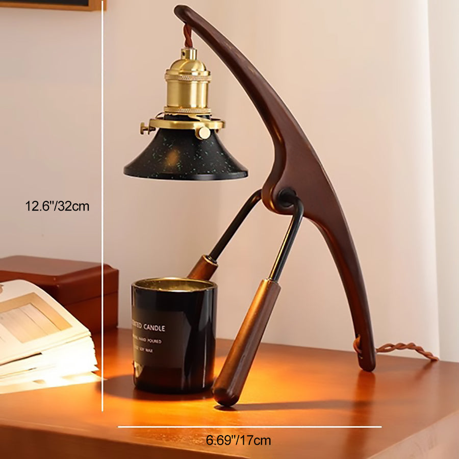 Traditional Vintage Cone Ash Wood Metal 1-Light Melting Wax Table Lamp For Bedroom