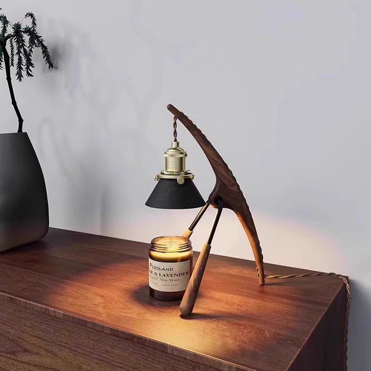 Traditional Vintage Cone Ash Wood Metal 1-Light Melting Wax Table Lamp For Bedroom