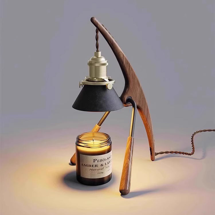 Traditional Vintage Cone Ash Wood Metal 1-Light Melting Wax Table Lamp For Bedroom