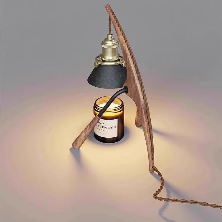 Traditional Vintage Cone Ash Wood Metal 1-Light Melting Wax Table Lamp For Bedroom