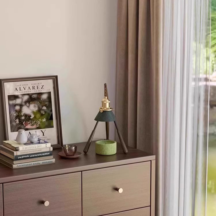 Traditional Vintage Cone Ash Wood Metal 1-Light Melting Wax Table Lamp For Bedroom
