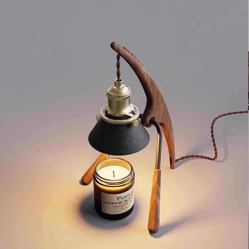 Traditional Vintage Cone Ash Wood Metal 1-Light Melting Wax Table Lamp For Bedroom