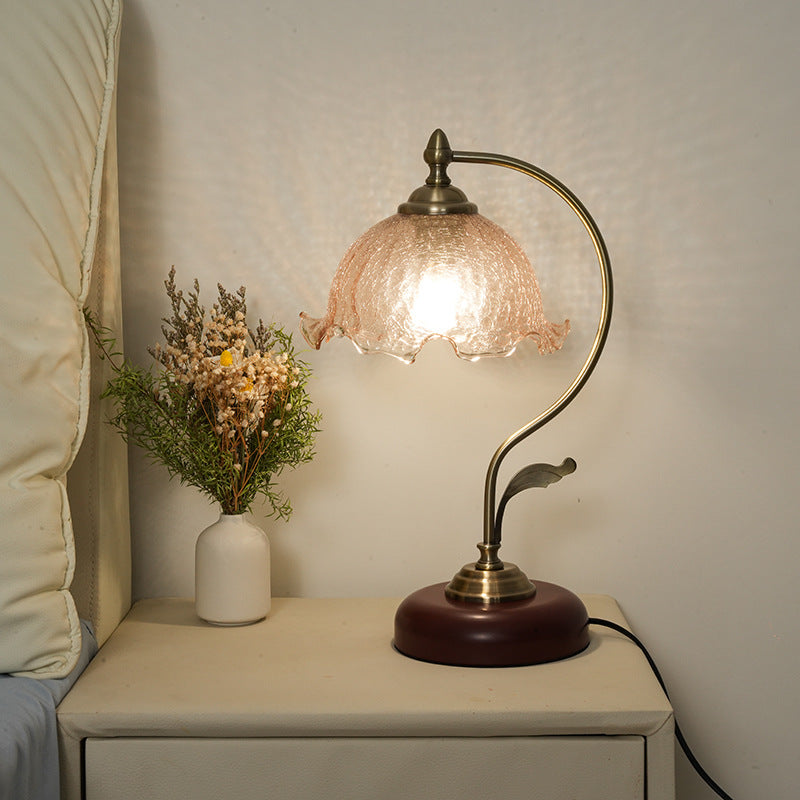 Modern Mid-Century Flower Iron Glass 1-Light Table Lamp For Bedroom