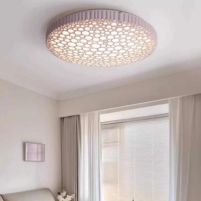 Contemporary Creative Honeycomb Round Iron Acrylic LED Flush Mount Ceiling Light For Bedroom