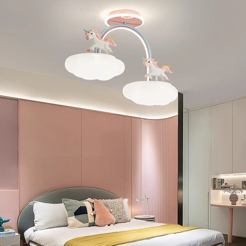 Contemporary Creative Kids Pony Iron Resin Acrylic LED Semi-Flush Mount Ceiling Light For Bedroom