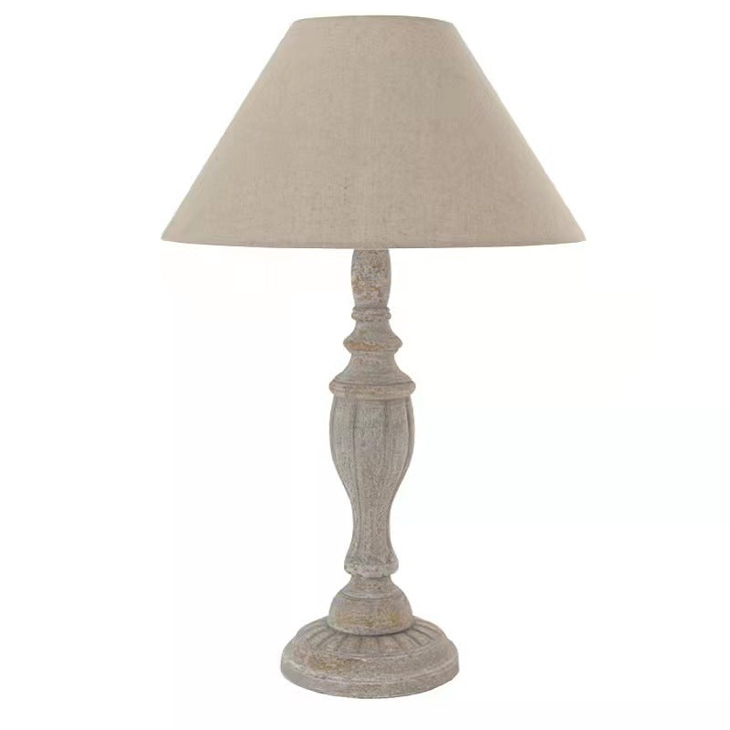 Traditional Rustic Cone Solid Wood Fabric 1-Light Table Lamp For Bedroom