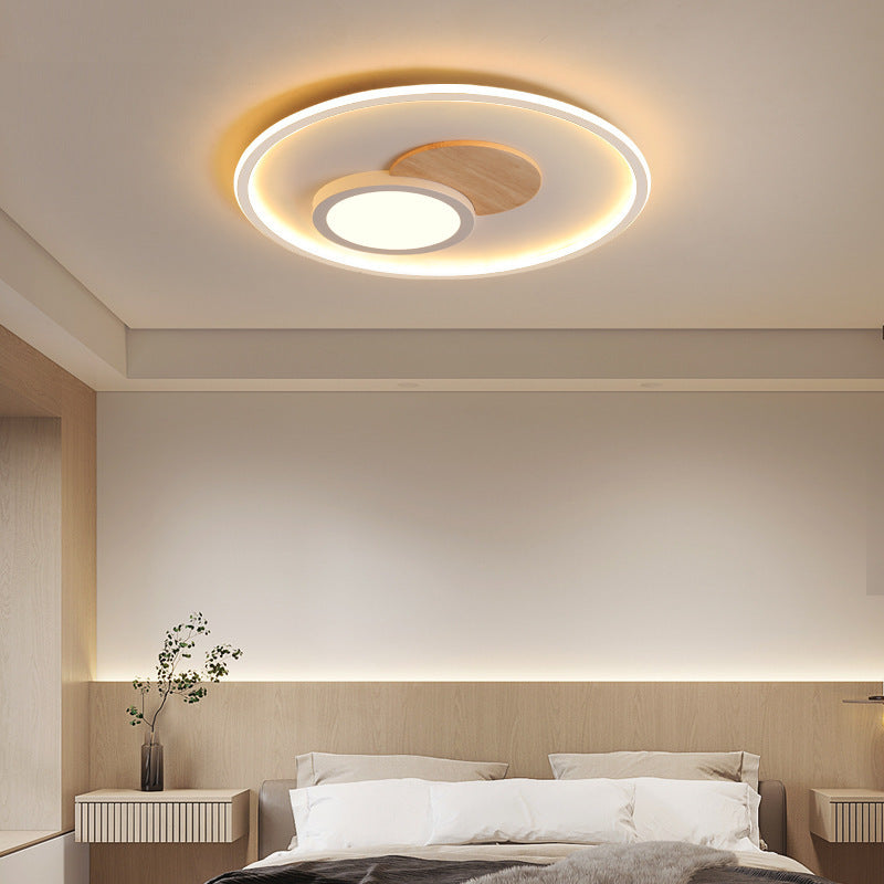 Contemporary Nordic Round Acrylic Aluminum Wood LED Flush Mount Ceiling Light For Bedroom