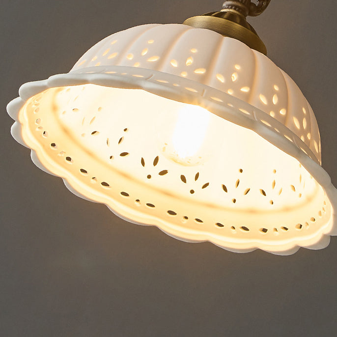 مصباح معلق حديث رث أنيق على شكل قبة من النحاس والسيراميك، مزود بمصباح واحد لغرفة النوم