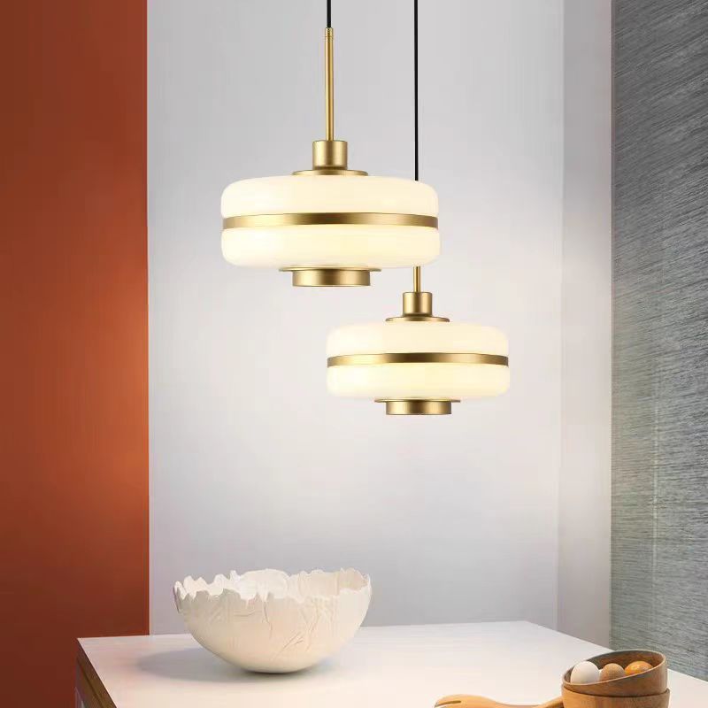 Modern Transitional Cylinder Iron Glass 1-Light Pendant Light For Living Room