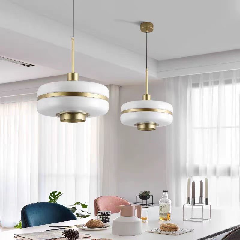 Modern Transitional Cylinder Iron Glass 1-Light Pendant Light For Living Room