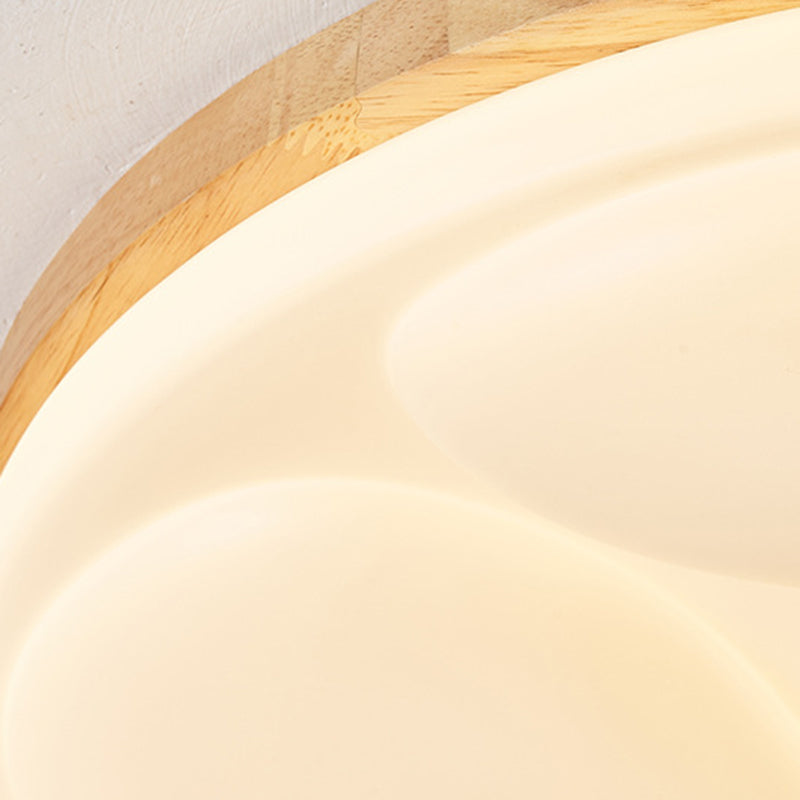 Modern Minimalist Round Rubberwood Iron Acrylic LED Flush-Mount Ceiling Light For Bedroom