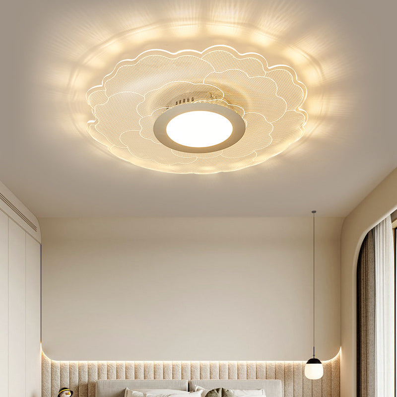 Modern Eclectic Flower Iron Acrylic LED Semi-Flush-Mount Ceiling Light For Bedroom