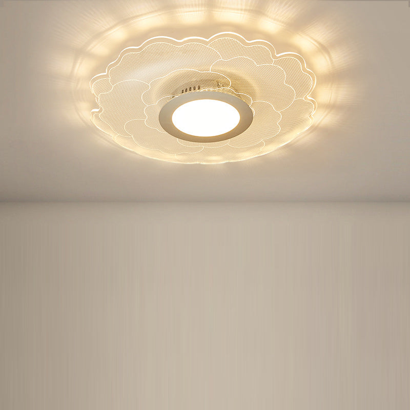 Modern Eclectic Flower Iron Acrylic LED Semi-Flush-Mount Ceiling Light For Bedroom