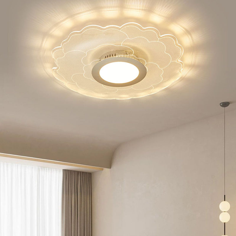 Modern Eclectic Flower Iron Acrylic LED Semi-Flush-Mount Ceiling Light For Bedroom