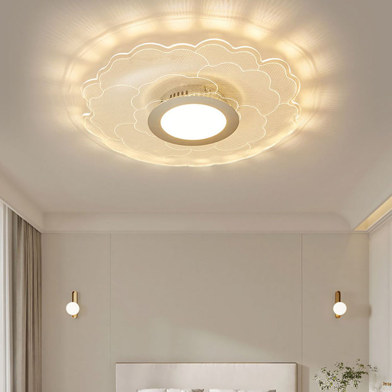 Modern Eclectic Flower Iron Acrylic LED Semi-Flush-Mount Ceiling Light For Bedroom
