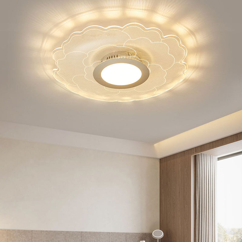 Modern Eclectic Flower Iron Acrylic LED Semi-Flush-Mount Ceiling Light For Bedroom