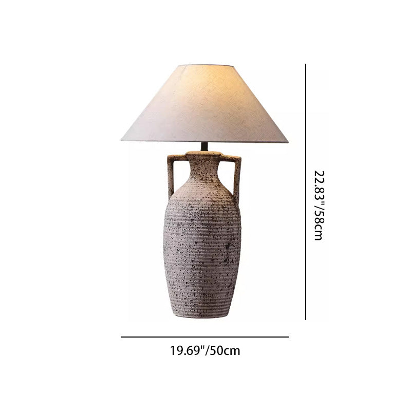 Traditional Rustic Vase Ceramic Fabric 1-Light Table Lamp For Bedroom