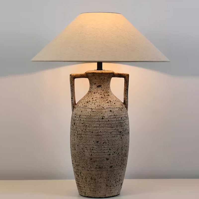 Traditional Rustic Vase Ceramic Fabric 1-Light Table Lamp For Bedroom