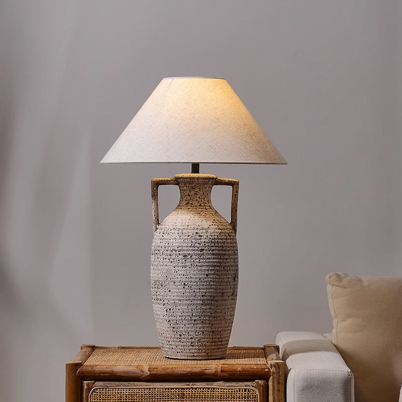 Traditional Rustic Vase Ceramic Fabric 1-Light Table Lamp For Bedroom