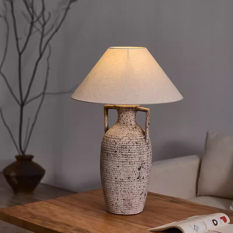 Traditional Rustic Vase Ceramic Fabric 1-Light Table Lamp For Bedroom