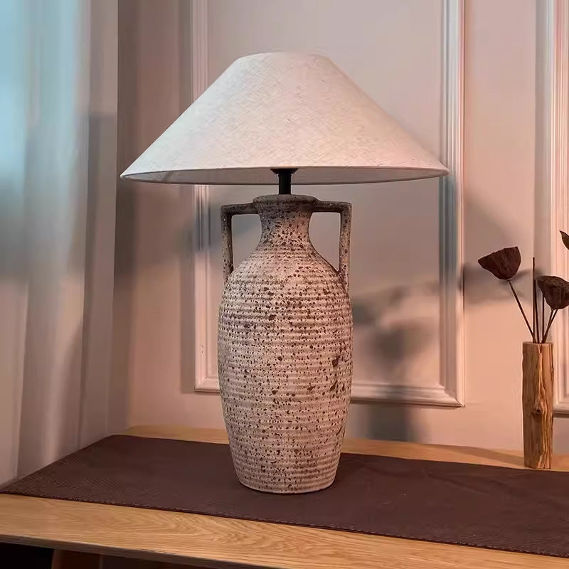 Traditional Rustic Vase Ceramic Fabric 1-Light Table Lamp For Bedroom