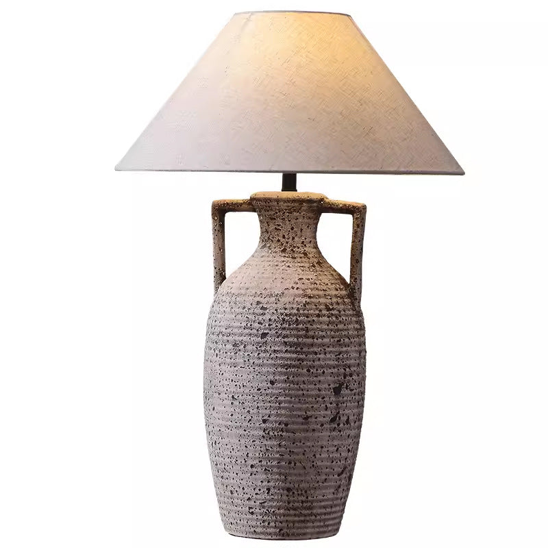 Traditional Rustic Vase Ceramic Fabric 1-Light Table Lamp For Bedroom