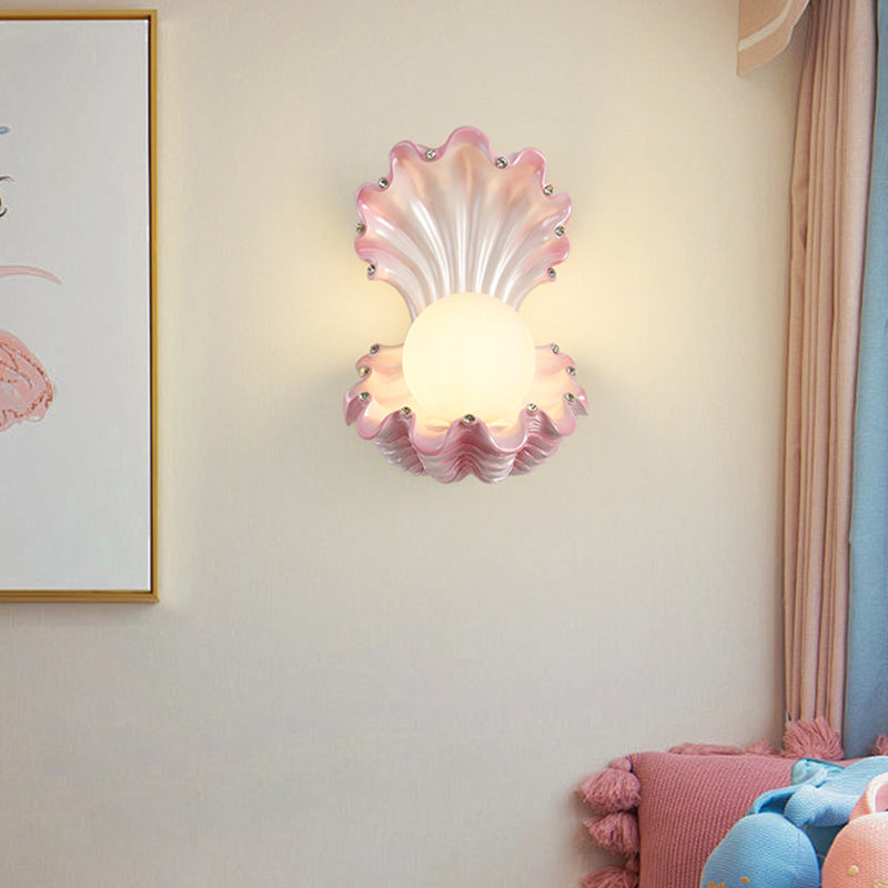 Contemporary Creative Pearl Resin Glass 1-Light Wall Sconce Lamp For Bedroom