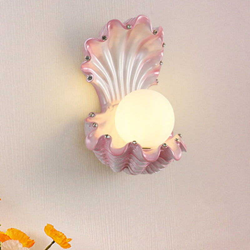 Contemporary Creative Pearl Resin Glass 1-Light Wall Sconce Lamp For Bedroom