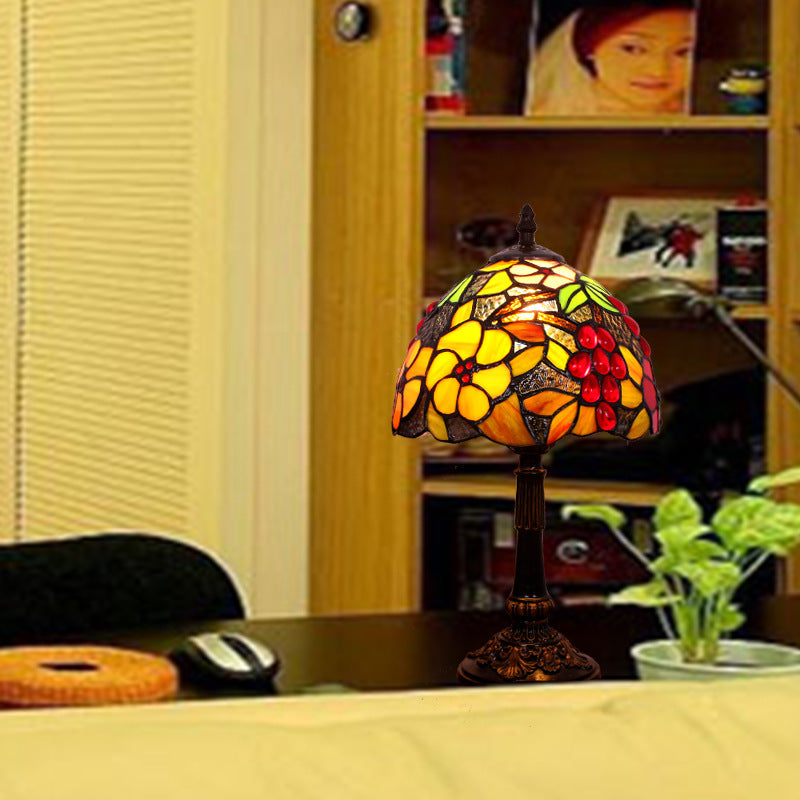Traditional Tiffany Dome Copper Glass 1-Light Table Lamp For Bedroom