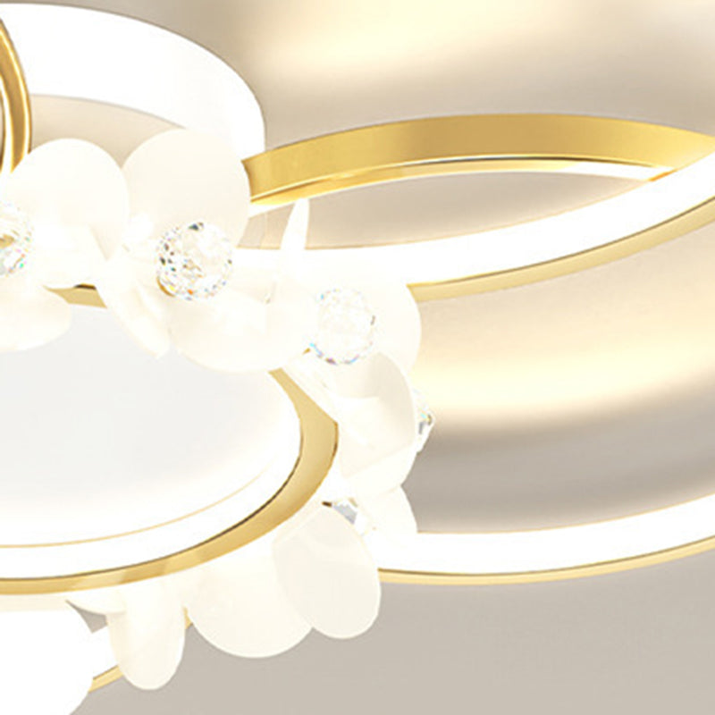 Modern Luxury Circle Iron Crystal Acrylic LED Semi-Flush Mount Ceiling Light For Living Room