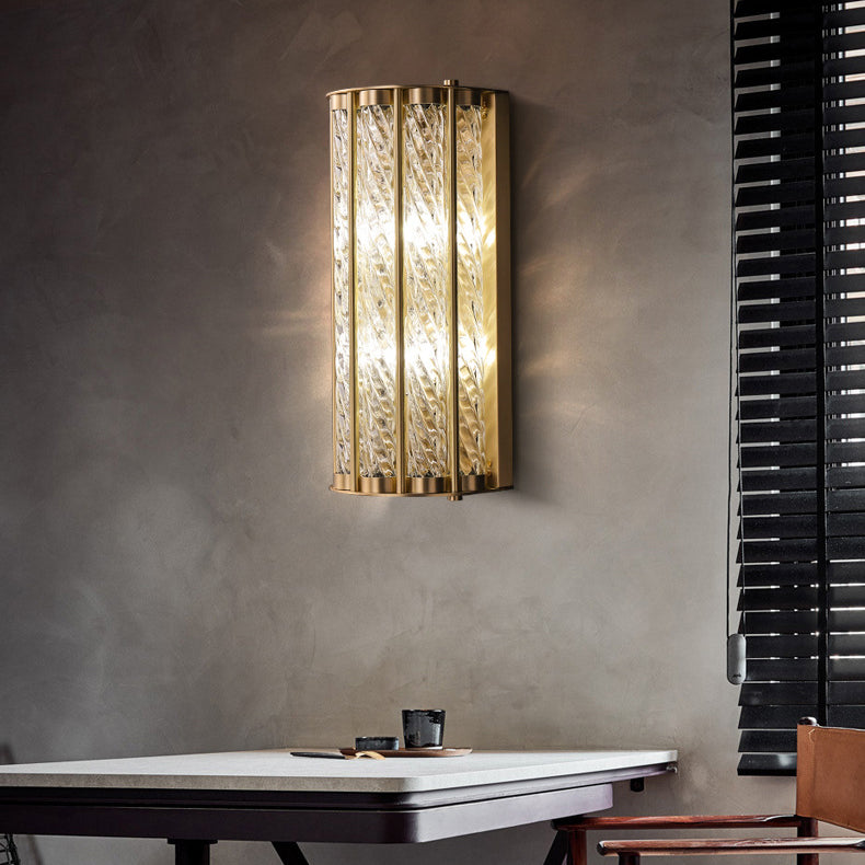 Modern Luxury Cylinder Copper Glass 2/3 Light Wall Sconce Lamp For Living Room