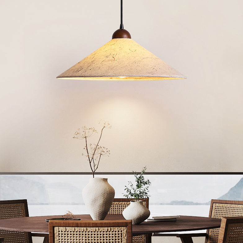 Traditional Japanese Cone Paper Solid Wood 1-Light Pendant Light For Living Room