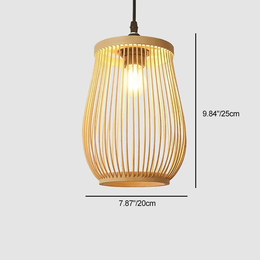 Traditional Chinese Bamboo Cylinder 1-Light Pendant Light For Living Room
