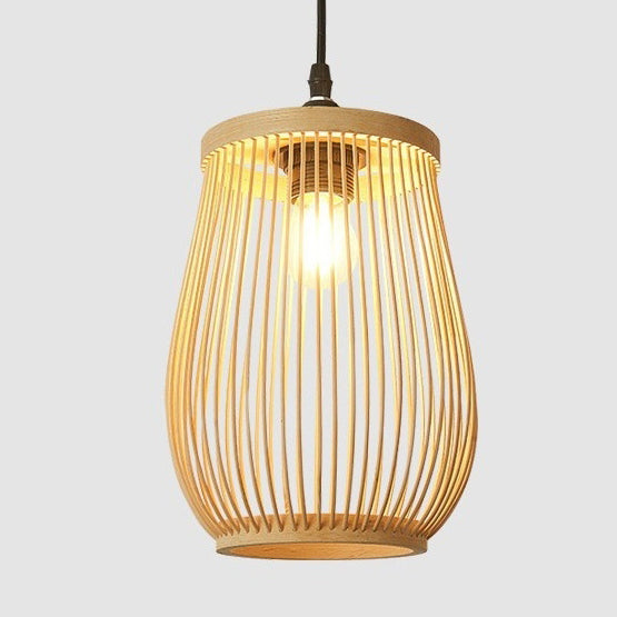 Traditional Chinese Bamboo Cylinder 1-Light Pendant Light For Living Room